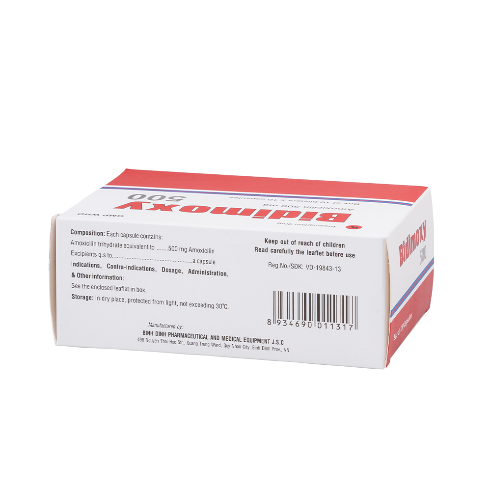 Bidimoxy 500 H/100 Hộp 10 Vỉ x 10 Viên Bidiphar