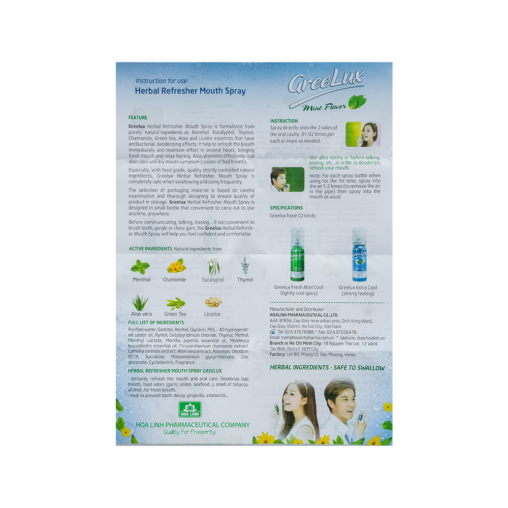 Xịt thơm miệng Greelux Extra Cool 12ml (Lam) Lọ 12 ml Hoa Linh