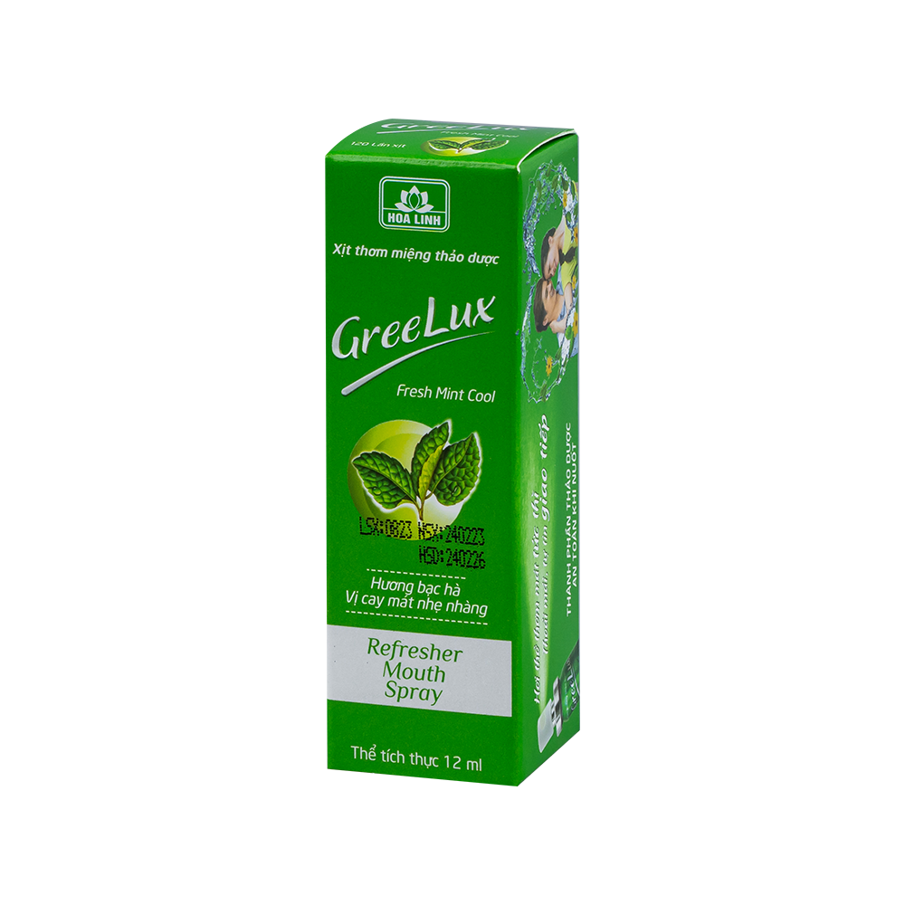 Xịt thơm miệng Greelux Fresh Mint Cool 12ml (Lá) Lọ 12 ml Hoa Linh