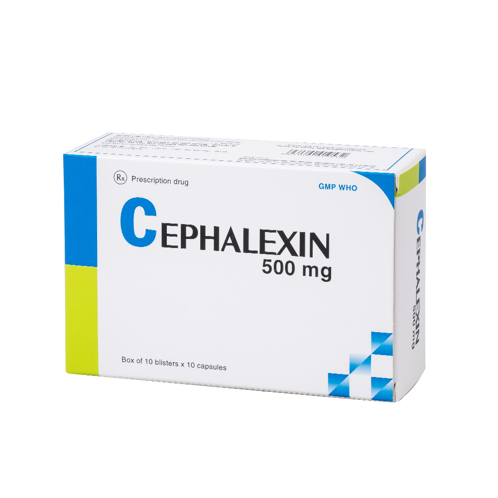 Cephalexin 500mg (vỉ dài) H/100 Hộp 10 Vỉ x 10 Viên Bidiphar