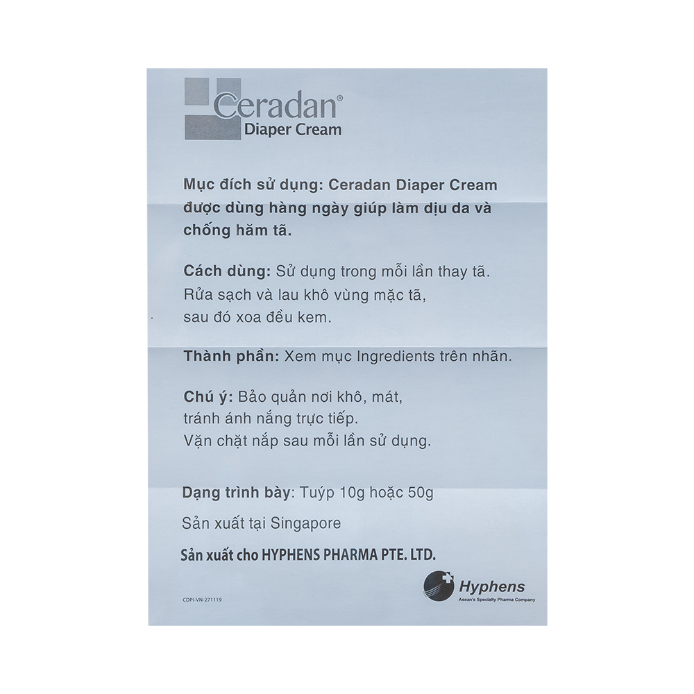 Ceradan Diaper Cream 10g Tube 10g Hyphens