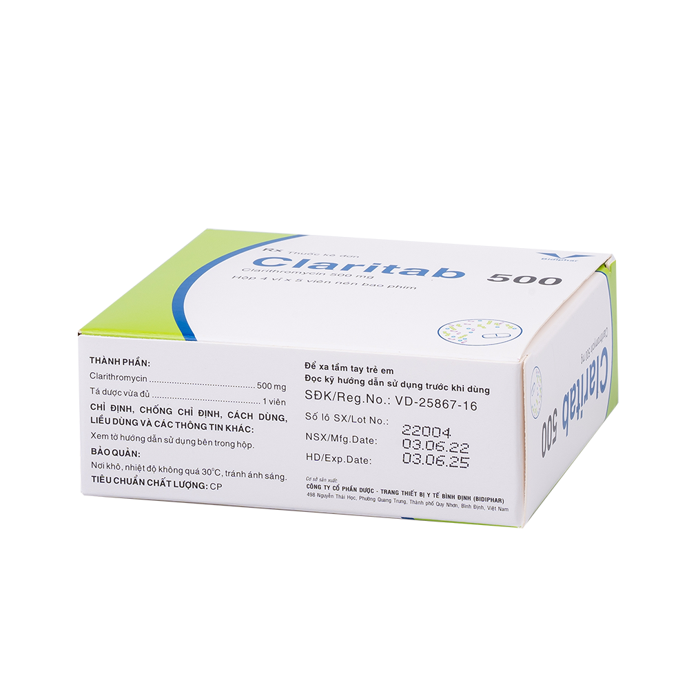 Claritab 500 H/20 Hộp 4 Vỉ x 5 Viên Bidiphar