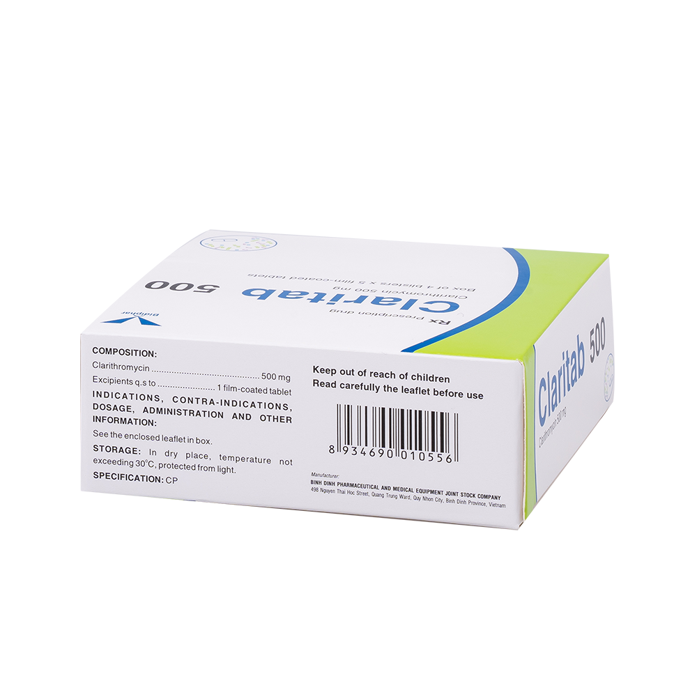 Claritab 500 H/20 Hộp 4 Vỉ x 5 Viên Bidiphar