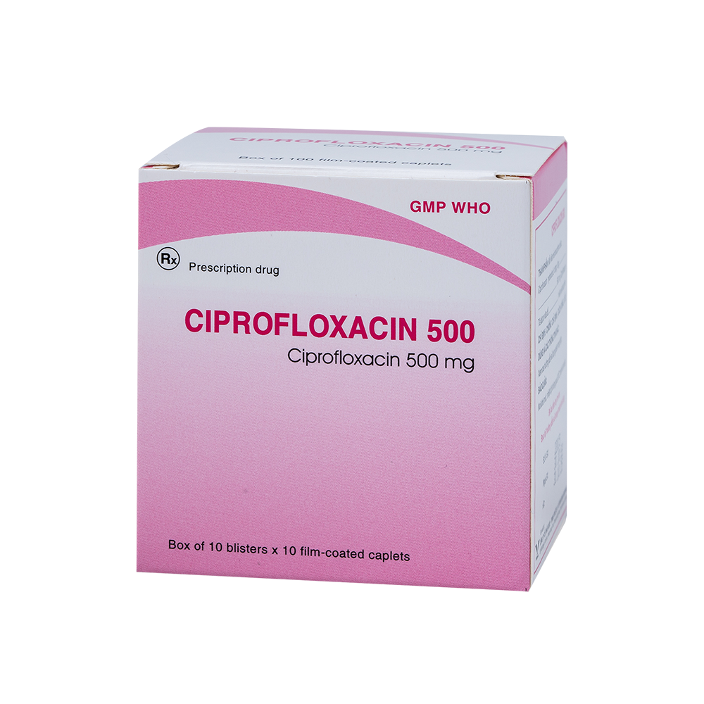 Ciprofloxacin 500 (hồng) H/100 Hộp 10 Vỉ x 10 Viên Bidiphar