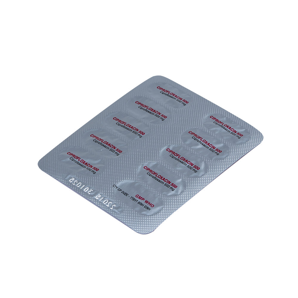 Ciprofloxacin 500 (hồng) H/100 Hộp 10 Vỉ x 10 Viên Bidiphar