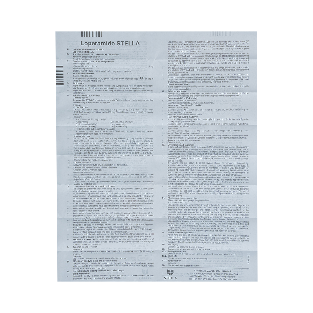 Loperamid Stella Hộp 5 vỉ x 10 viên Stella