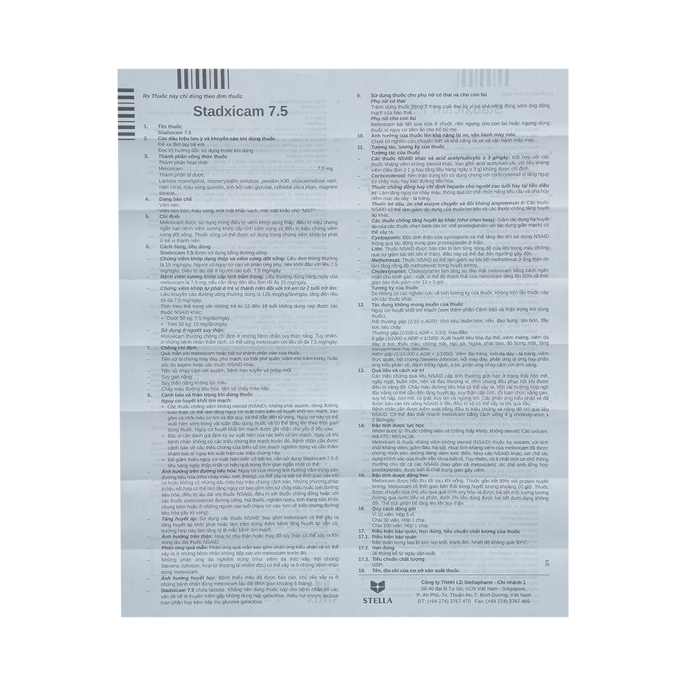 Stadxicam 7.5 Hộp/50viên Stella