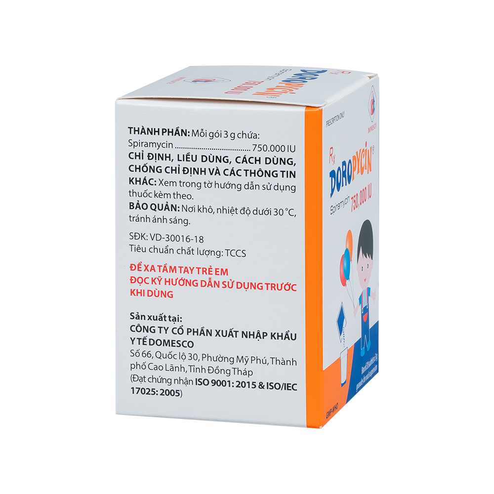 Doropycin 750.000 IU Hộp 20 gói x 3g Domesco