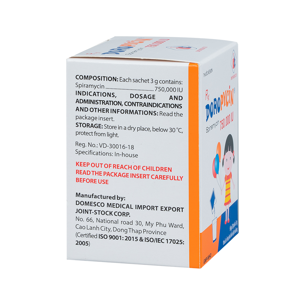 Doropycin 750.000 IU Hộp 20 gói x 3g Domesco