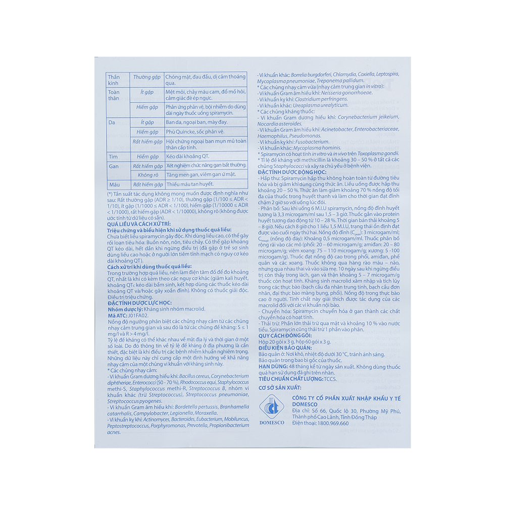 Doropycin 750.000 IU Hộp 20 gói x 3g Domesco