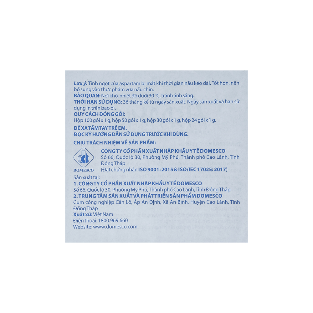 Đường ăn kiêng Aspamic Hộp 50 gói x 1g
