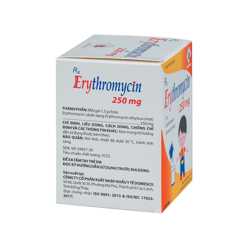 Erythromycin 250 mg Hộp 24 gói x 1,5g Domesco