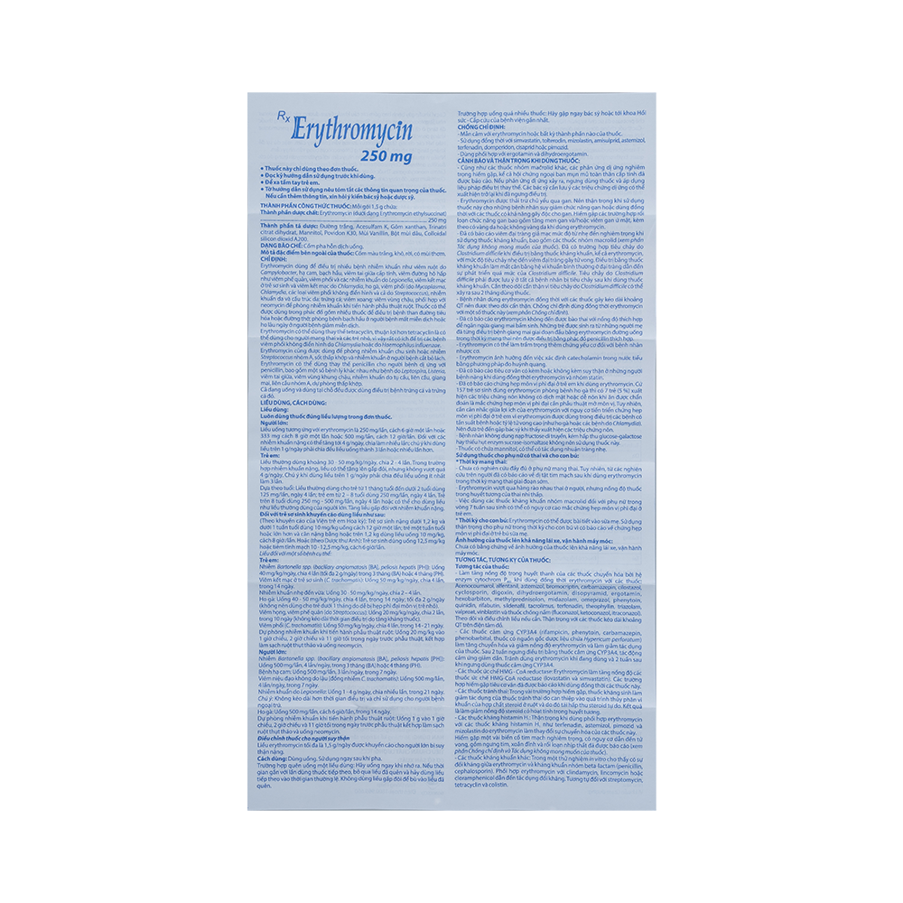 Erythromycin 250 mg Hộp 24 gói x 1,5g Domesco
