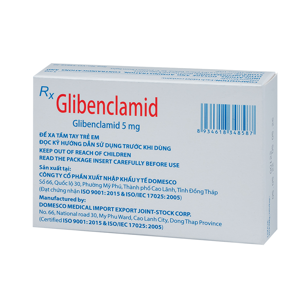 Glibenclamid 5 mg Hộp 5 vỉ x 20 viên Domesco