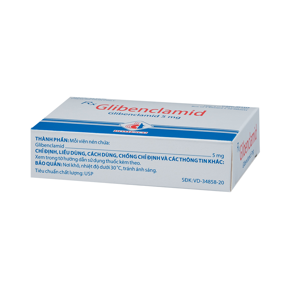 Glibenclamid 5 mg Hộp 5 vỉ x 20 viên Domesco