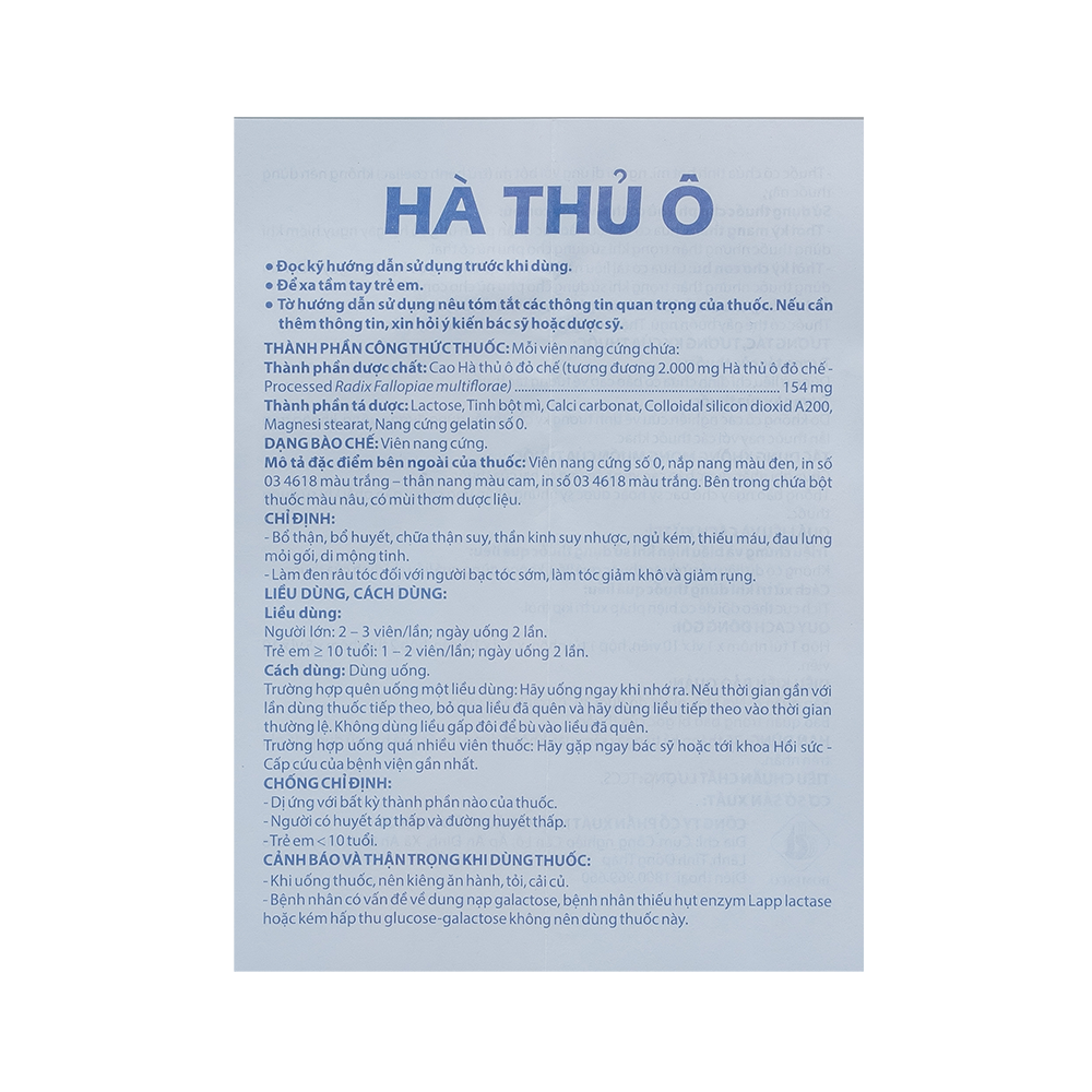 Hà thủ ô Hộp 3 vỉ x 10 viên Domesco