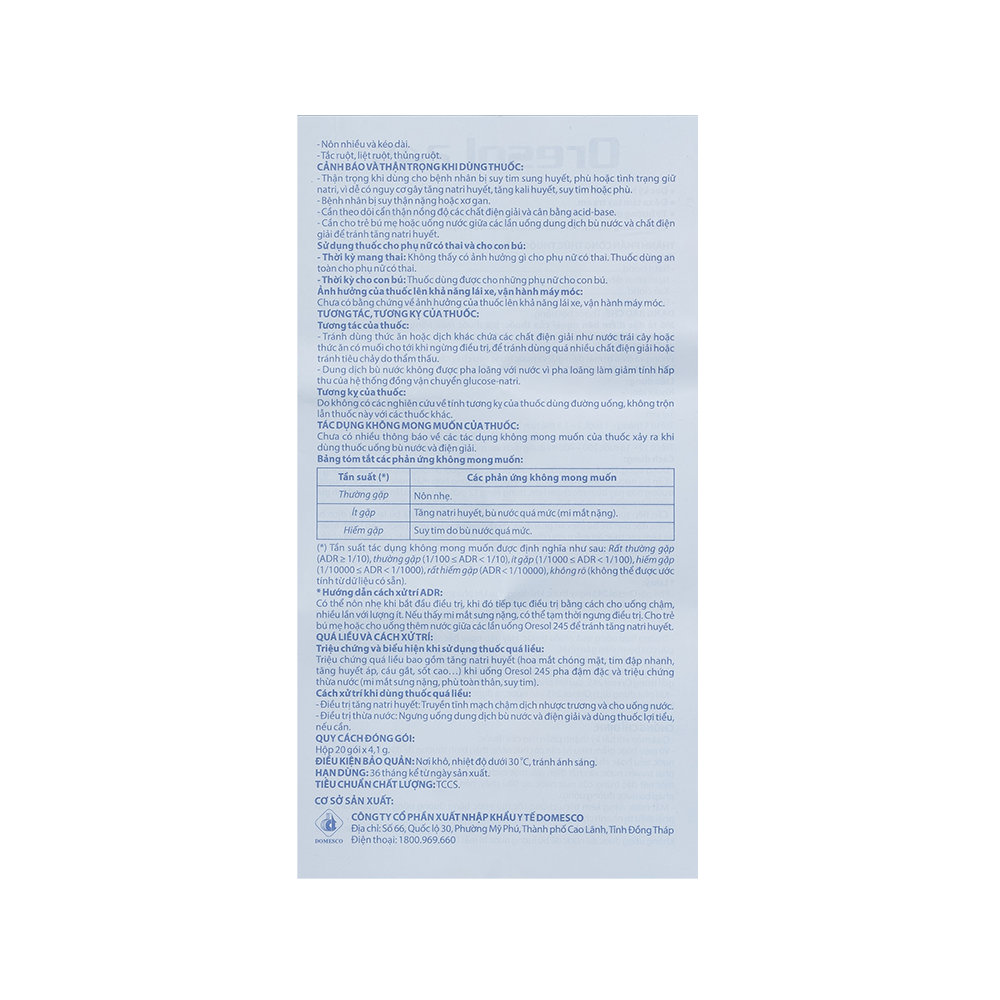 Oresol 245 Hộp 20 gói x 4,1g Domesco