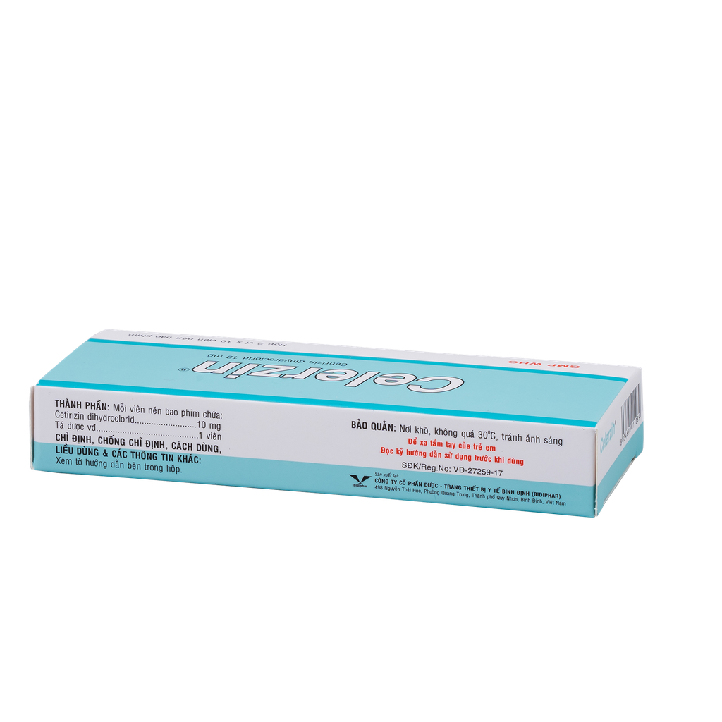Celerzin 10mg (vỉ nhôm) H/20 Hộp 2 Vỉ x 10 Viên Bidiphar