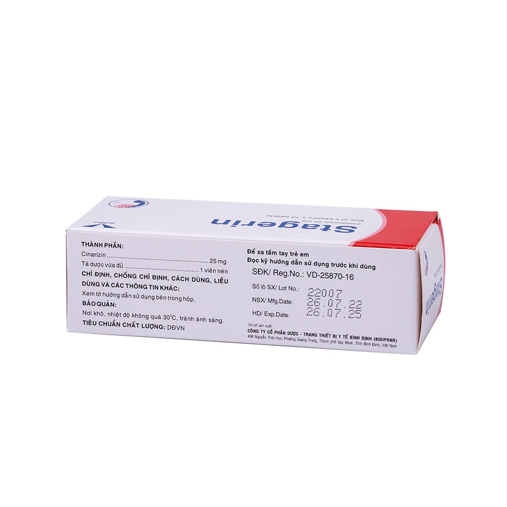 Stagerin (vỉ nhôm) H/50 Hộp 5 Vỉ x 10 Viên Bidiphar