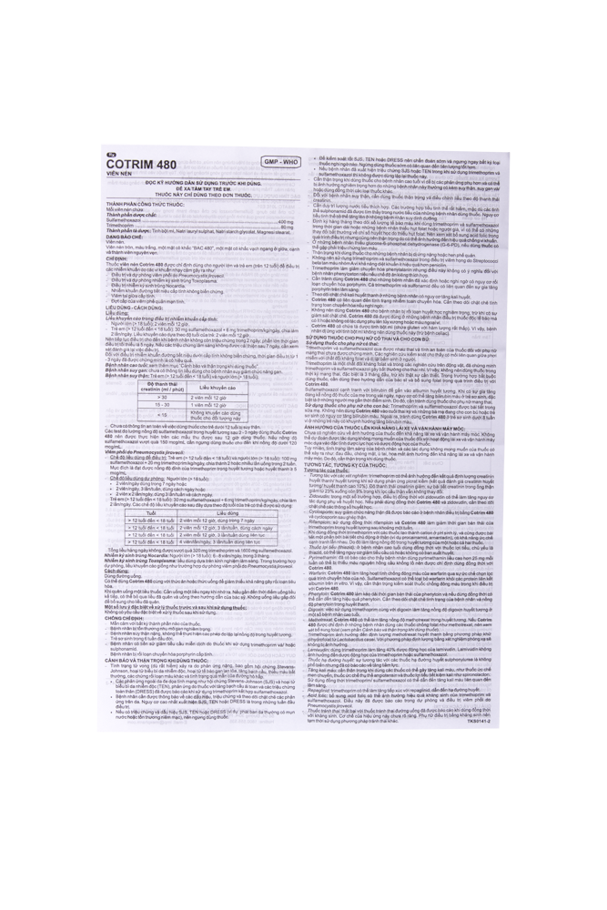 Cotrim 480 mg Hộp 10 vỉ x 10 viên Imexpharm