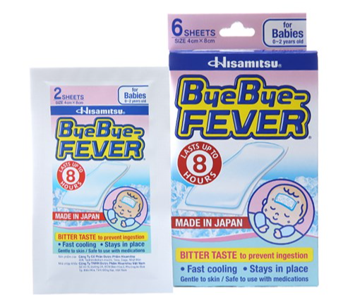 Miếng dán hạ sốt Bye bye fever - Babies ( 0-2 tuổi) Hộp 3 túi x 2 miếng HISAMITSU