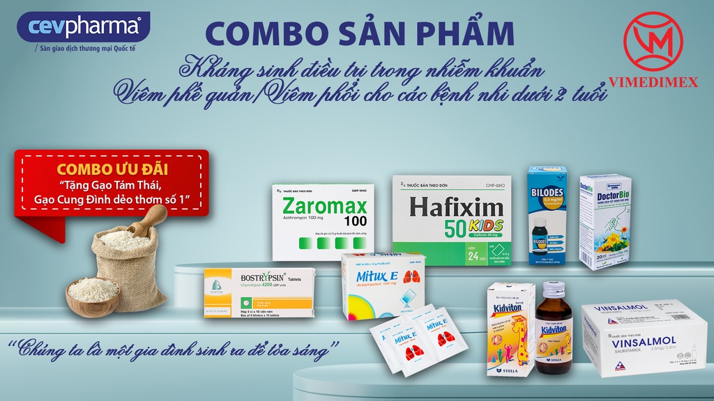 Combo Kháng sinh điều trị trong nhiễm khuẩn Viêm phế quản/Viêm phổi cho các bệnh nhi dưới 2 tuổi