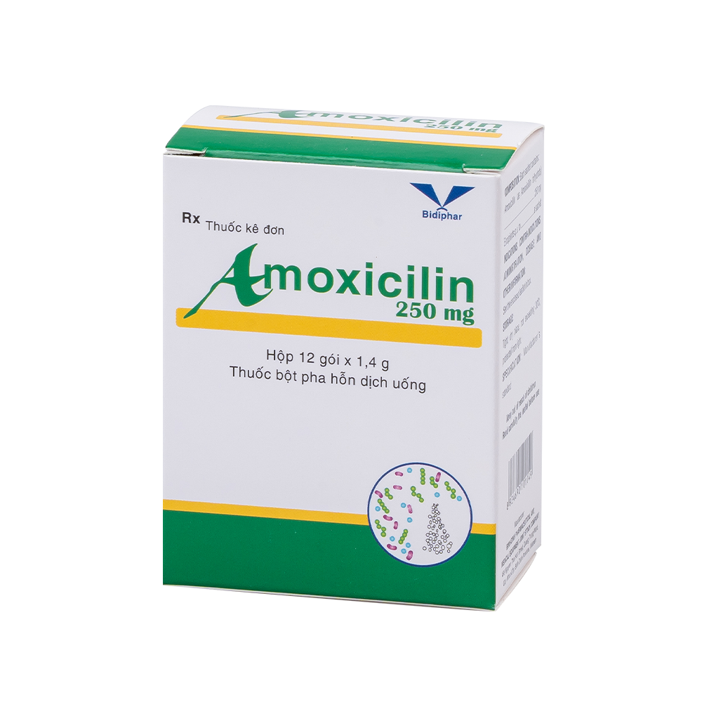 Amoxicilin 250mg H/12 gói Hộp 12 Gói Bidiphar