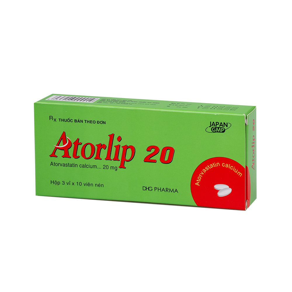 Atorlip 20 Hộp 3 Vỉ x 10 Viên DHG