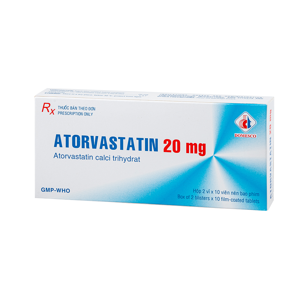 Atorvastatin 20 mg Hộp 2 vỉ x 10 viên Domesco