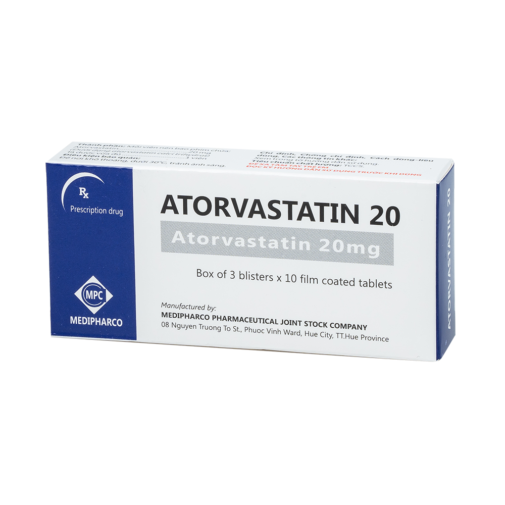 Atorvastatin 20mg Hộp 3 vỉ x 10 viên Medipharco