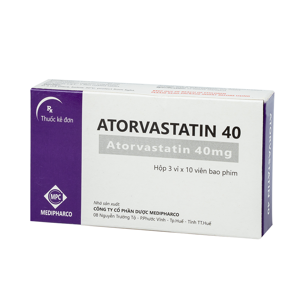 Atorvastatin 40mg Hộp 3 vỉ x 10 viên Medipharco
