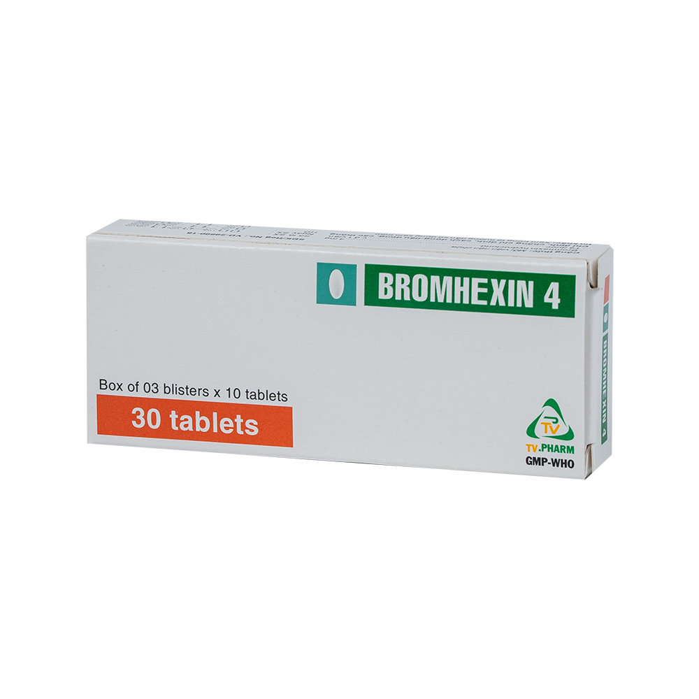 Bromhexin 4mg V/10,H/30 Hộp 3 vỉ x 10 viên TVPharma