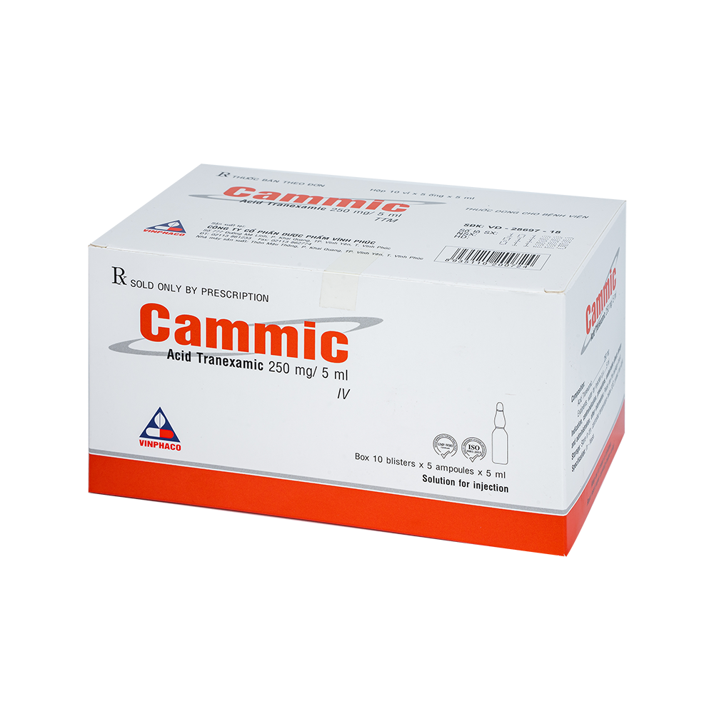 Cammic (Acid Tranexamic 250mg/5ml) Hộp 10 vỉ x 5 ống VINPHACO