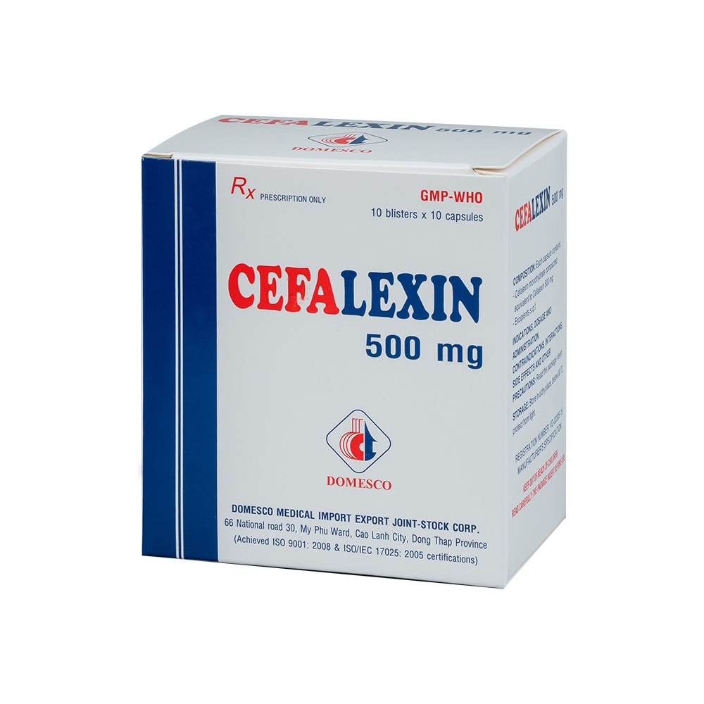 Cefalexin 500mg Hộp 10 vỉ x 10 viên Domesco
