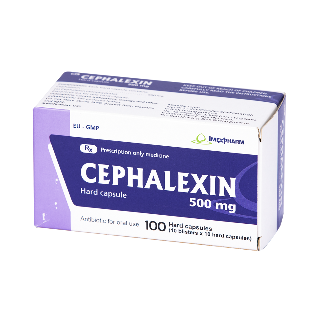 Cephalexin 500 mg Hộp 10 vỉ x 10 viên Imexpharm
