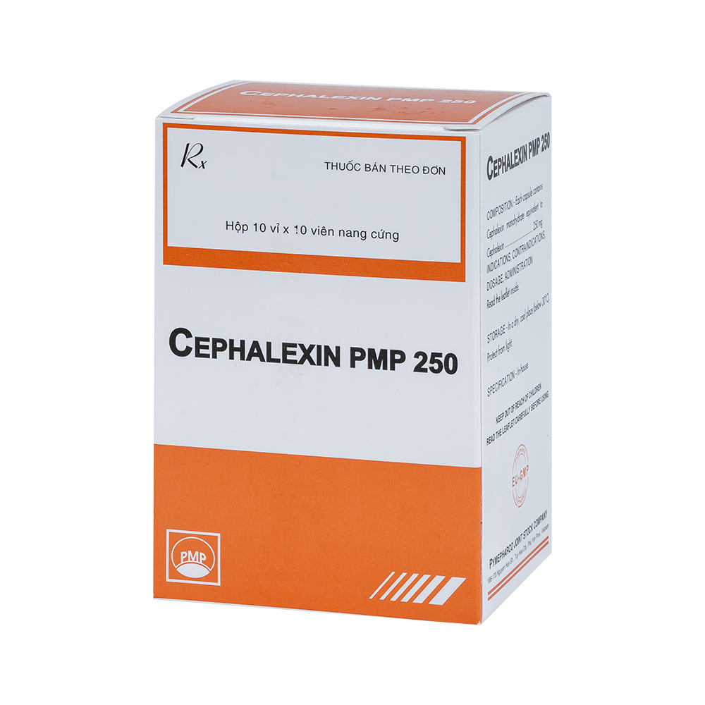CEPHALEXIN PMP 250 Hộp 10 vỉ x 10 viên nang (nang xanh - trắng)