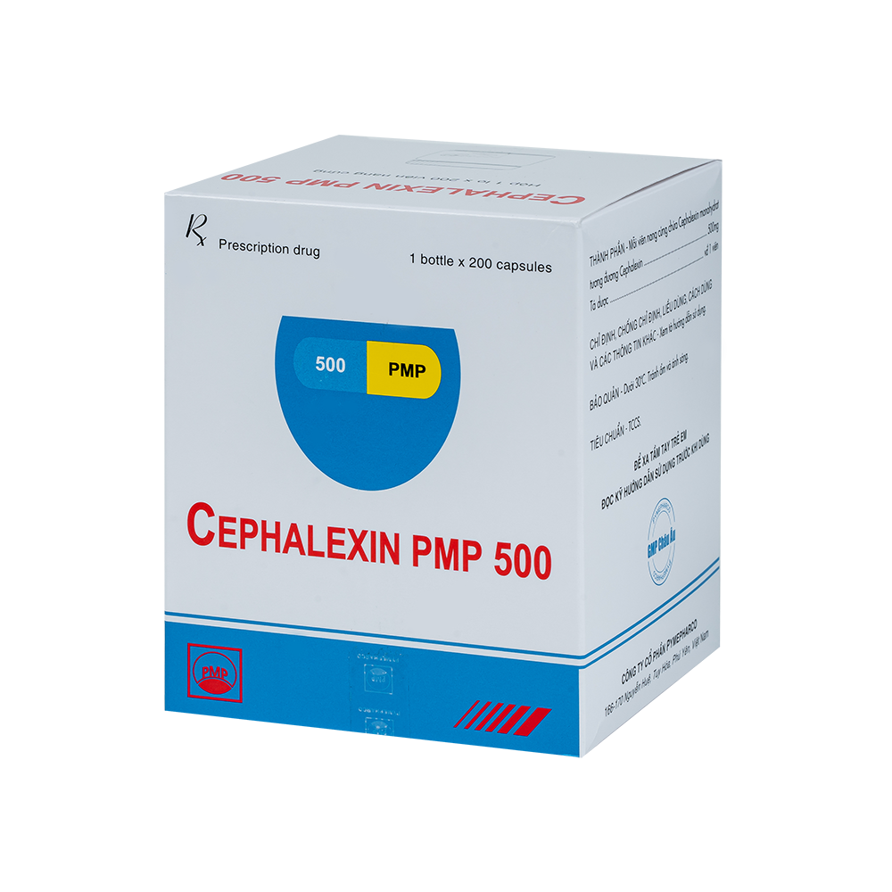 CEPHALEXIN PMP 500 Chai 200 viên nang (nang vàng-xanh)