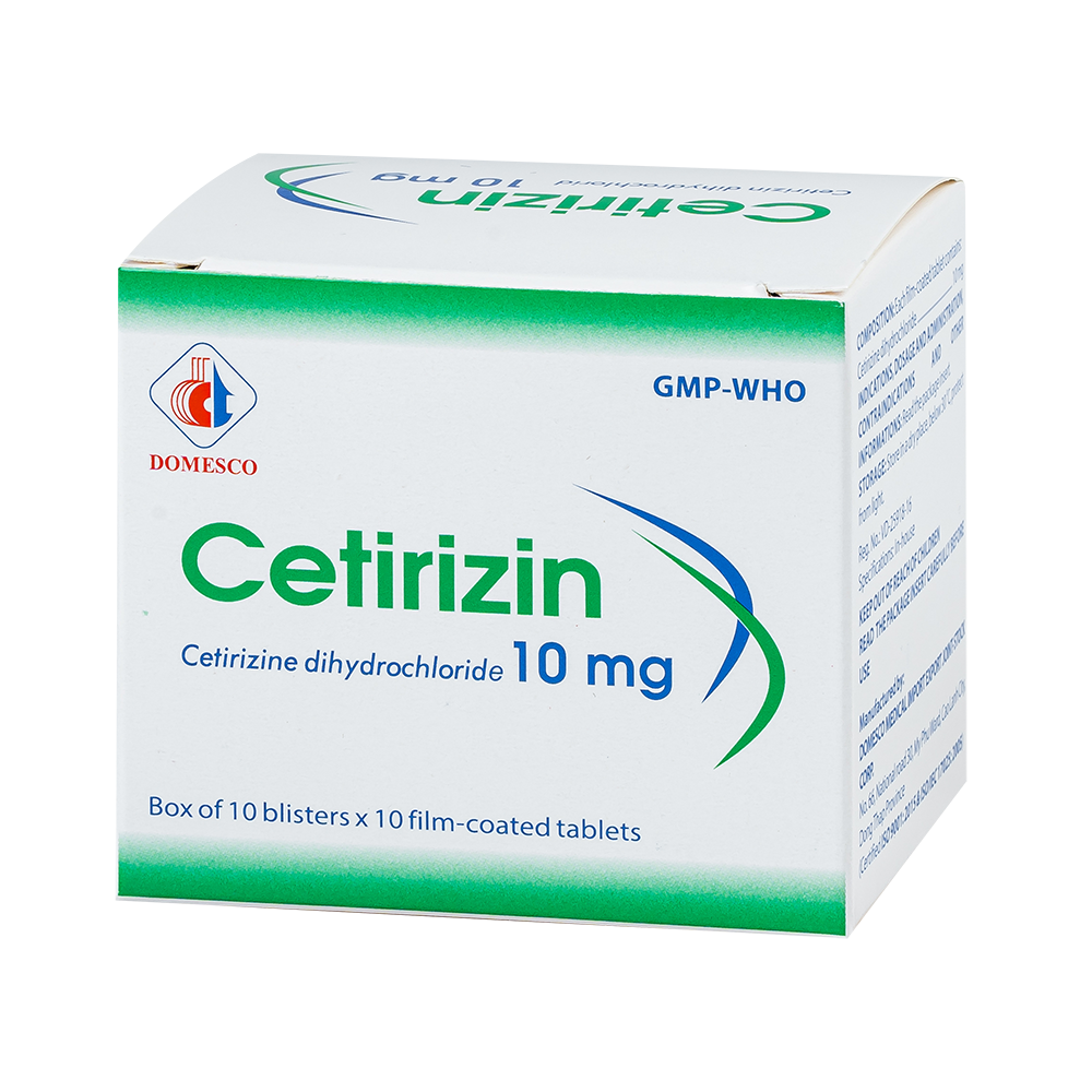 Cetirizin 10 mg Hộp 10 vỉ x 10 viên Domesco
