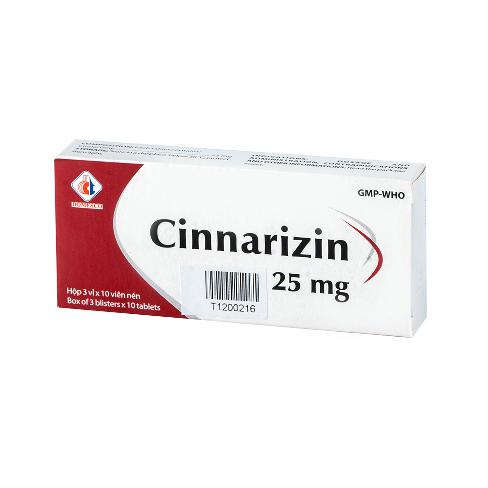 Cinnarizin 25 mg Hộp 3 vỉ x 10 viên Domesco