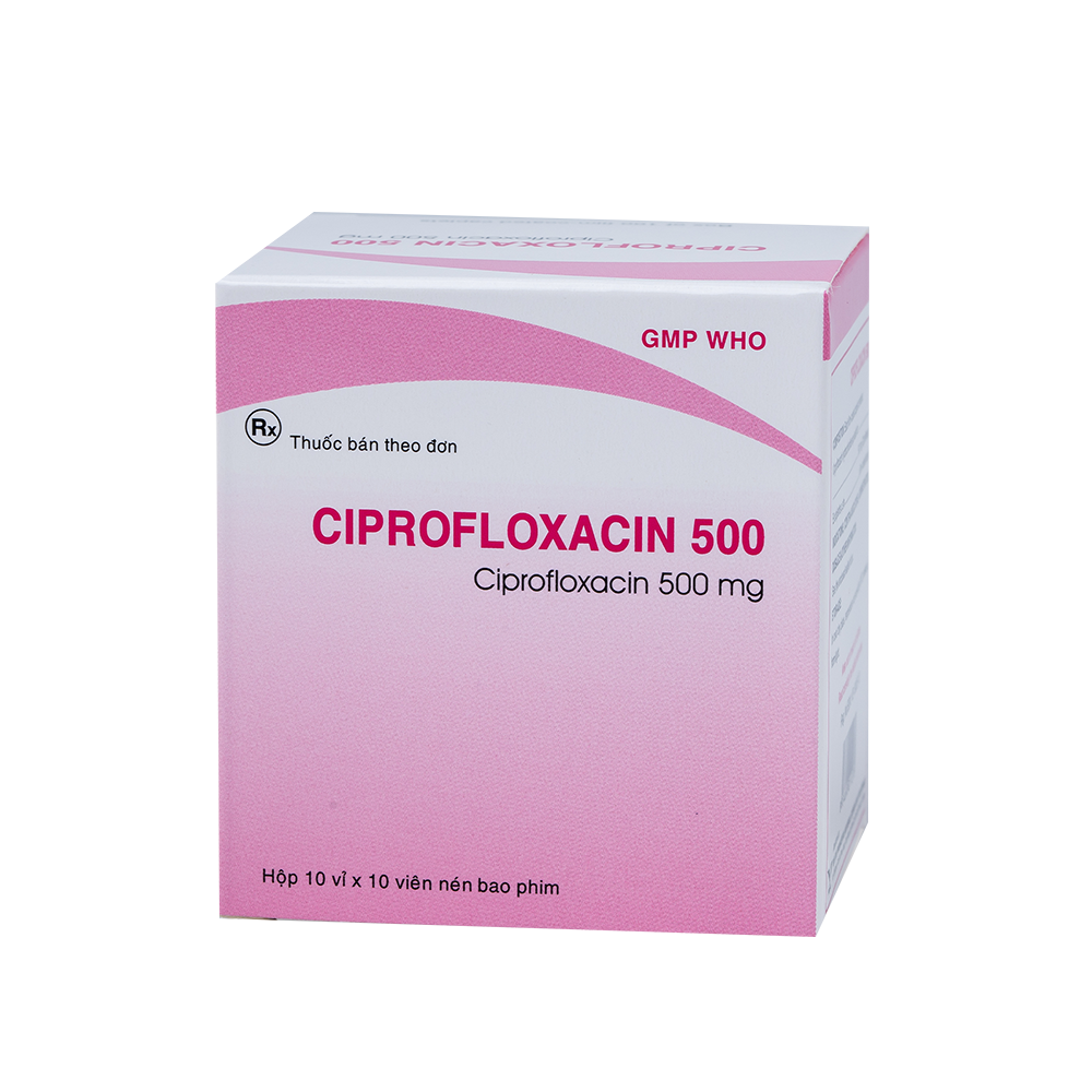 Ciprofloxacin 500 (hồng) H/100 Hộp 10 Vỉ x 10 Viên Bidiphar