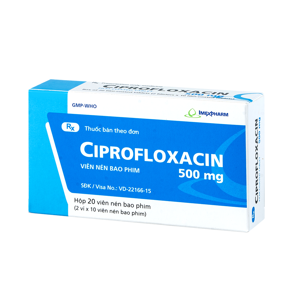Ciprofloxacin 500 mg Hộp 2 vỉ x 10 viên Imexpharm