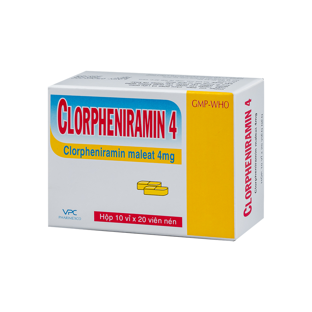 CLORPHENIRAMIN 4mg Hộp 10 vỉ x 20 viên Dược Cửu Long