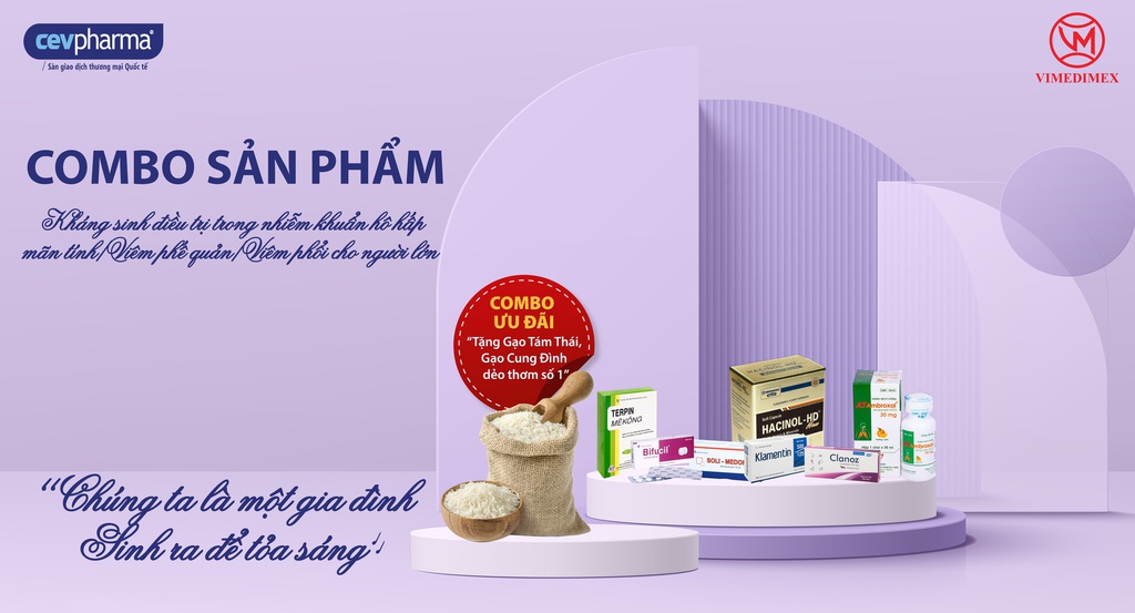 Combo Kháng sinh điều trị trong nhiễm khuẩn hô hấp mãn tính/Viêm phế quản/Viêm phổi cho người lớn