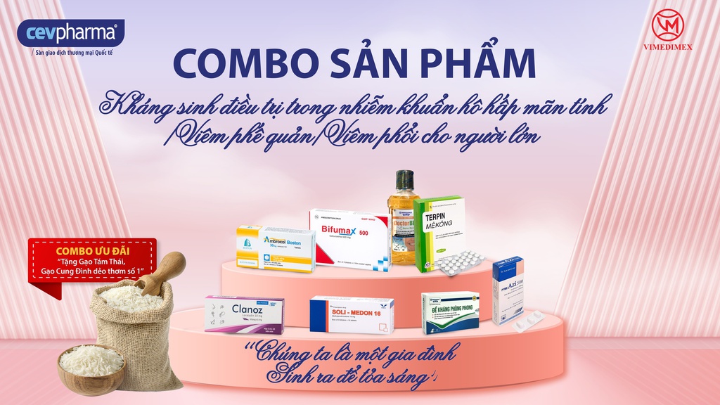 Combo Kháng sinh điều trị trong nhiễm khuẩn hô hấp mãn tính/Viêm phế quản/Viêm phổi cho người lớn