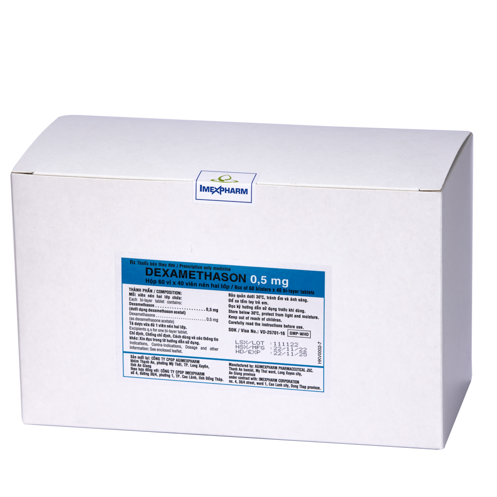 Dexamethason 0,5 mg Hộp 60 vỉ x 40 viên Imexpharm