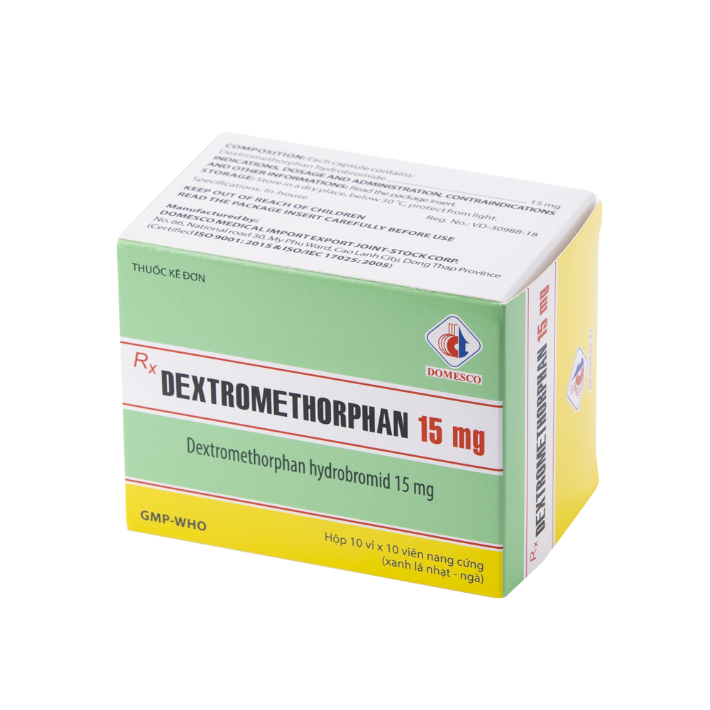 Dextromethorphan 15 mg Hộp 10 vỉ x 10 viên Domesco