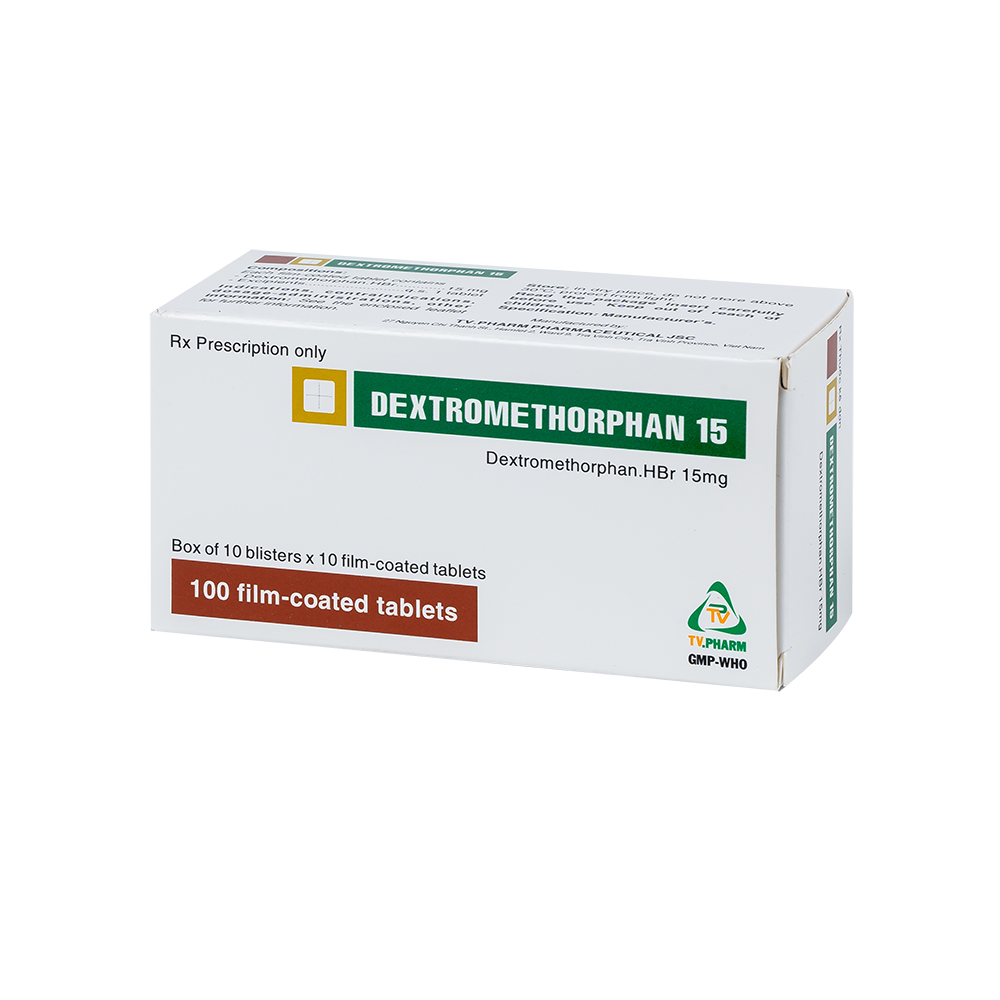 Dextromethorphan 15mg Hộp 10 vỉ x 10 viên TV.Pharm