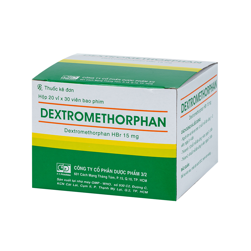 DEXTROMETHORPHAN 15mg Hộp 20 vỉ x 30 viên F.T.PHARMA