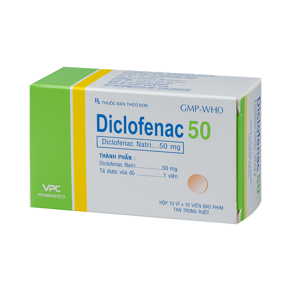 DICLOFENAC 50mg Hộp 10 vỉ x 10 viên Dược Cửu Long