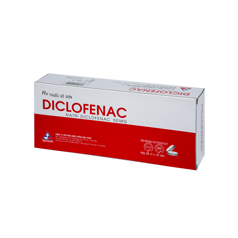 DICLOFENAC Hộp 50 vỉ x 10 viên bao tan trong ruột VINPHACO